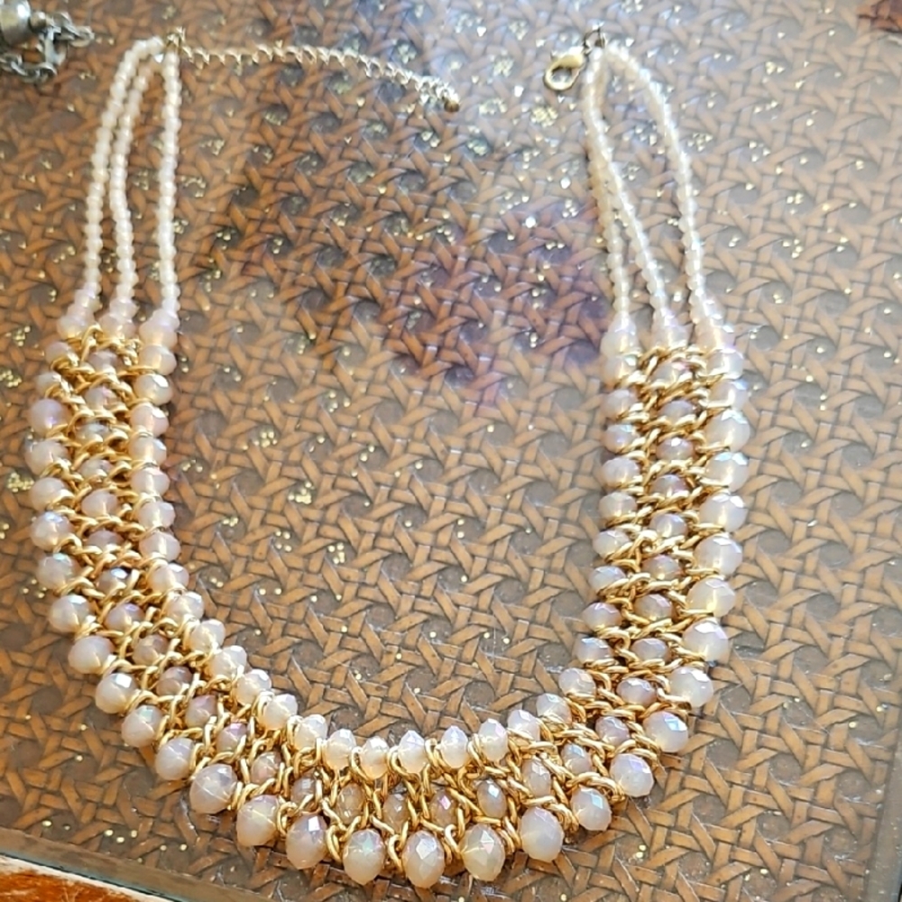 Beautiful Gold and Cream Beaded Necklace